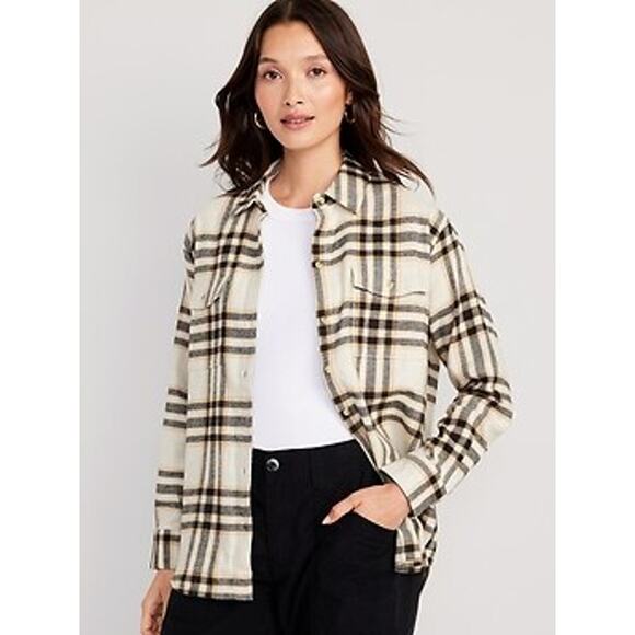 Old Navy XXL Plaid Flannel Shirt Beige Tan Gray Soft Grunge Fall Layering - Picture 3 of 9